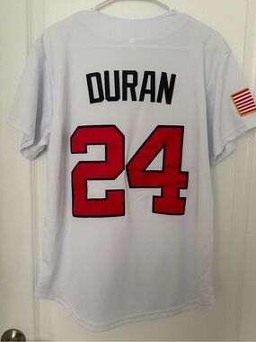 White Men's Athletic Jersey with Red Number 24 and Black Trim